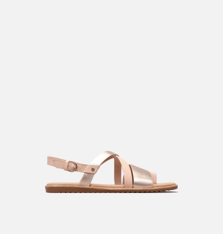 Sorel Kadın Ella™ Criss Cross Flat - Sandalet Bej Rengi/Kahverengi - 392-SVIDTA